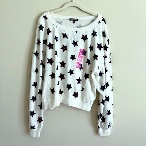 Steve Madden Stars Sweatshirt Womens Size XXL White Blue Stars Boxy Crop NWT